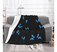 EZDLOWVBA Bella coperta in pile blu con stampa di farfalle, per divano e letto, accogliente, morbida, leggera, calda, per tutte le stagioni