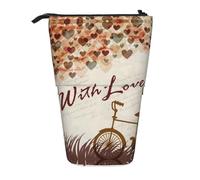 EZDLOWVBA Bicycle Under Heart Tree Borsa per cancelleria con stampa romantica per ragazzi e ragazze, supporto per matite, astuccio con cerniera, custodia telescopica, studenti e ufficio scuola media