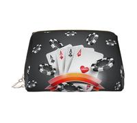 EZDLOWVBA Borsa cosmetica da viaggio con stampa torneo di poker da donna, organizer con cerniera, borsa per il trucco da toeletta, borsa per il trucco in pelle leggera, Oro, Taglia unica