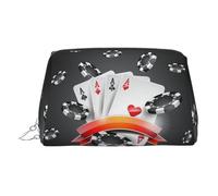 EZDLOWVBA Borsa cosmetica da viaggio con stampa torneo di poker da donna, organizer con cerniera, borsa per il trucco da toeletta, borsa per il trucco in pelle leggera, Argento, Taglia unica