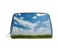 EZDLOWVBA Borsa cosmetica da viaggio da donna, con stampa campo di grano, organizer con cerniera, trousse per articoli da toeletta, borsa per il trucco in pelle leggera, Argento, Taglia unica