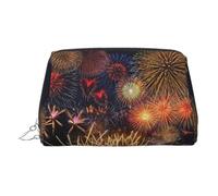 EZDLOWVBA Borsa cosmetica da viaggio da donna, con stampa fuochi d'artificio, organizer con cerniera, borsa per il trucco da toilette, borsa per il trucco in pelle, Argento, Taglia unica