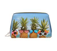 EZDLOWVBA Borsa da viaggio da donna con stampa geometrica con ananas e spiaggia sul mare, organizer con cerniera, borsa per il trucco da toilette, borsa per il trucco in pelle leggera, Oro, Taglia