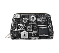 EZDLOWVBA Borsa da viaggio da donna con stampa retrò per macchina fotografica, borsa per cosmetici con cerniera, borsa per il trucco, borsa da toeletta, borsa per il trucco in pelle leggera, Oro