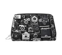 EZDLOWVBA Borsa da viaggio da donna con stampa retrò per macchina fotografica, borsa per cosmetici con cerniera, borsa per il trucco, borsa da toeletta, borsa per il trucco in pelle leggera, Argento