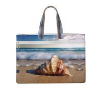 EZDLOWVBA Borsa di tela di canapa della stampa della conchiglia dell'onda del mare, borsa del documento della tela