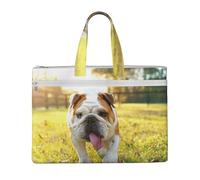 EZDLOWVBA Borsa di tela di canapa stampata cucciolo di bulldog, borsa del documento della tela,