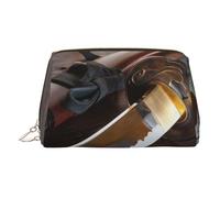 EZDLOWVBA Borsa per cosmetici da viaggio con spada samurai giapponese, organizer con cerniera, trousse per articoli da toeletta, borsa per il trucco in pelle leggera, Oro, Taglia unica