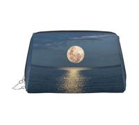 EZDLOWVBA Bright Moon at Sea Hippie Print Women Travel Cosmetic Bag Organizer Zipper Makeup Bags Pouch Toiletry, Borsa per il trucco in pelle leggera, Argento, Taglia unica