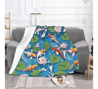 EZDLOWVBA Coperta in pile con stampa di pesci giapponesi, per divano e letto, accogliente, morbida, leggera, calda, per tutte le stagioni