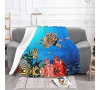 EZDLOWVBA Coperta in pile con stampa di tartaruga con pesci colorati sotto il mare, per divano e letto, accogliente, morbida, leggera, calda, per tutte le stagioni