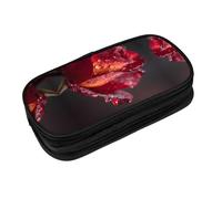 EZDLOWVBA Dewdrops on Red Rose Print - Astuccio per ragazzi e ragazze, grazioso astuccio con cerniera, per studenti, astuccio per figlia, figlio, astuccio da scrivania, Nero , One Size, Beauty Case