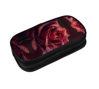 EZDLOWVBA Dewdrops on Red Rose Print - Astuccio per ragazzi e ragazze, grazioso astuccio con cerniera, per studenti, astuccio per figlia, figlio, astuccio da scrivania, Nero , One Size, Beauty Case