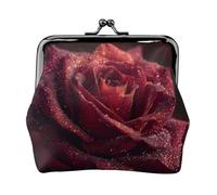 EZDLOWVBA Dewdrops On Red Rose Print Double Clasp Metal Frame Leather Kiss Lock Change Pouch Wallet per le donne con chiavi, piccole borse