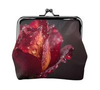 EZDLOWVBA Dewdrops On Red Rose Print Double Clasp Metal Frame Leather Kiss Lock Change Pouch Wallet per le donne con chiavi, piccole borse