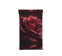 EZDLOWVBA Dewdrops On Red Rose Print PU Leather Soft Occhiali da vista Caso Squeeze Top Portatile Occhiali Da Sole Sacchetto di Occhiali Da Sole Borsa Per Donne Uomini