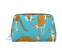 EZDLOWVBA Divertente borsa da viaggio da donna con stampa canguro e zoo, organizer con cerniera, borsa per il trucco da toilette, borsa per il trucco in pelle leggera, Argento, Taglia unica