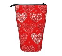 EZDLOWVBA Love and Red Heart Print Stationery Bag per ragazzi e ragazze, supporto portamatite, astuccio con cerniera, custodia telescopica, studenti e ufficio scuola media