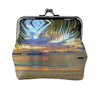 EZDLOWVBA Sunset at The Beach Stampa Doppia Chiusura in Metallo Telaio in Pelle Kiss Lock Change Pouch Portafoglio per Donna con Chiavi, Piccoli Portafogli, Nero , Taglia unica