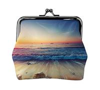 EZDLOWVBA Sunset View On The Beach Shore Stampa Doppia Chiusura Telaio in Metallo Pelle Kiss Lock Change Pouch Portafoglio per le Donne con Chiavi, Piccoli Portafogli, Nero , Taglia unica