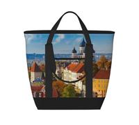 EZDLOWVBA Tallinn Estonia City Print Grande Capacità Borsa Termica Isolata, Borsa Da Viaggio Riutilizzabile Della Drogheria