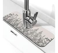 EZDLOWVBA Tappetino per rubinetto con stampa botanica con erbe floreali e pietra per lavello della cucina, tappetino assorbente in diatomite, paraspruzzi per bagno e cucina (38,1 x 14 cm)