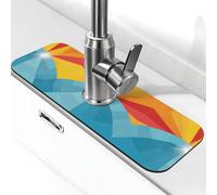 EZDLOWVBA Tappetino per rubinetto con stampa di onde del mare e tramonto e alba, per lavello della cucina, tappetino assorbente in diatomite, paraspruzzi per bagno e cucina (38,1 x 14 cm)