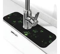 EZDLOWVBA Tappetino per rubinetto in pietra con stampa erba nera per lavello da cucina, tappetino assorbente in diatomite, paraspruzzi per bagno e cucina (38,1 x 14 cm)