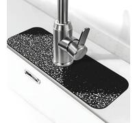 EZDLOWVBA Tappetino per rubinetto in pietra con stampa glitterata nera e bianca per lavello della cucina, tappetino assorbente in diatomite, paraspruzzi per bagno e cucina (38,1 x 14 cm)