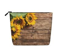 EZDLOWVBA Tre girasoli su stampa in legno Tre girasoli su stampa in legno finta canapa borsa per il trucco - essenziale per viaggi e conservazione quotidiana - Borsa cosmetica riutilizzabile,