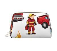 EZDLOWVBA Trousse da viaggio per bambini e bambine con stampa vigili del fuoco, borsa da viaggio per cosmetici, con cerniera, trousse per articoli da toeletta, borsa per il trucco leggera in pelle