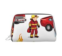 EZDLOWVBA Trousse da viaggio per bambini e bambine con stampa vigili del fuoco, borsa da viaggio per cosmetici, con cerniera, trousse per articoli da toeletta, borsa per il trucco leggera in pelle