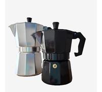 EzeLuxe Set di 2 caffettiera da 300 ml e 150 ml in alluminio - Caffettiera per 3 - 6 tazze - Design classico in argento e nero - Caraffa per caffè espresso per casa e viaggi