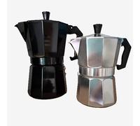 EzeLuxe Set di 2 caffettiera da 300 ml e 150 ml in alluminio - Caffettiera per 3 - 6 tazze - Design classico in nero e argento - Caraffa per caffè espresso per casa e viaggi
