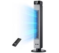 Ezify Ventilatore a Torre Silenzioso con Telecomando, 7.3 m/s Flusso Potente & Modalità Notturna 30 dB, Oscillazione 90°, 6 Livelli, Timer 12H, Ventilatore a Colonna per Camera da Letto e Ufficio