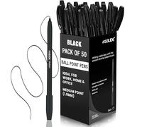 Eziglide Confezione da 50 penne a sfera con inchiostro nero, confezione multipla con punta media (1,0 mm) per una scrittura semplice e fluida e un flusso costante, penne nere per scuola, casa, ufficio