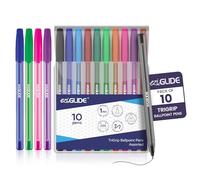 Eziglide TriGrip - Confezione da 10 penne a sfera assortite, 10 colori vivaci, punta media (1,0 mm) per scrittura precisa e impugnatura triangolare, penne per casa, ufficio, insegnanti, esami, lavoro
