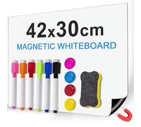 Ezigoo A3 Lavagna Magnetica Frigo, 42x30 cm Lavagna Cancellabile Bianca con 6 Pennarelli, 1 Gomma e 4 Magneti, Lavagnetta Magnetica Frigorifero Lavagna Flessibile per Parete, Casa, Ufficio e Scuola