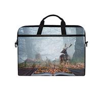 EZIOLY - Borsa messenger a tracolla per laptop da 14 a 15,4 pollici, motivo: cervo con pagine di magico cervo