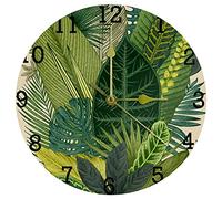 Ezioly, orologio da parete a forma di foglie di pianta verde, 25 cm, silenzioso al quarzo, a batteria, per casa, cucina, ufficio, scuola