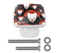 Ezioly, pomelli per cassetti per Halloween, a forma quadrata, a forma di pagliaccio, armadietto, credenza, con viti, per casa, ufficio, guardaroba, 4 pezzi, colore: bianco