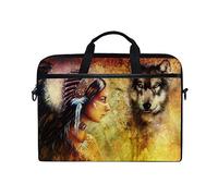 Ezioly Woman Wearing Feather copricapo indiano con il lupo di custodia borsa Sleeve per 35,6 cm a 39,1 cm di