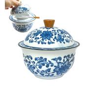 Ezitruz Posacenere in ceramica con coperchio, posacenere per esterni, posacenere in porcellana blu e bianco, per interni ed esterni, decorazione per la casa (12,4 x 11,5 x 6,7 cm)