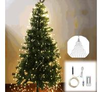 Eznaobo Luci scintillanti a cascata per albero di Natale, stringa di luci USB per fatine, luci a cascata con filo bianco caldo argento, 8 modalità, luce scintillante per albero (1 m, 10 strisce e 100