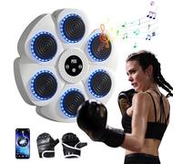 Eznaobo Macchina da boxe intelligente per musica da interni, montaggio a parete, 9 modalità di velocità e modalità di conteggio, attrezzatura da boxe Bluetooth per adulti e bambini (bianco + guantoni