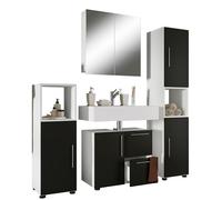Ezooza Armonia Set Bagno Completo 4 Pezzi Mobile Lavabo + Colonna + Pensile e armadietto a specchio, Bianco/Nero,