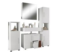Ezooza Armonia Set Bagno Completo 4 Pezzi Mobile Lavabo + Colonna + Pensile e armadietto a specchio, Bianco,