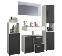 Ezooza Armonia Set Bagno Completo 4 Pezzi Mobile Lavabo + Colonna + Pensile e specchio, Bianco/Nero,