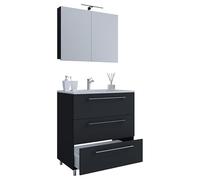 Ezooza Completo Mobile a terra con 3 cassetti Extra Large con lavabo in ceramica di alta qualità e mobile specchio, Nero,