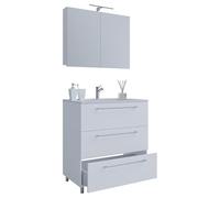 Ezooza Completo Mobile a terra con 3 cassetti Large con lavabo in ceramica di alta qualità e mobile specchio, Bianco,